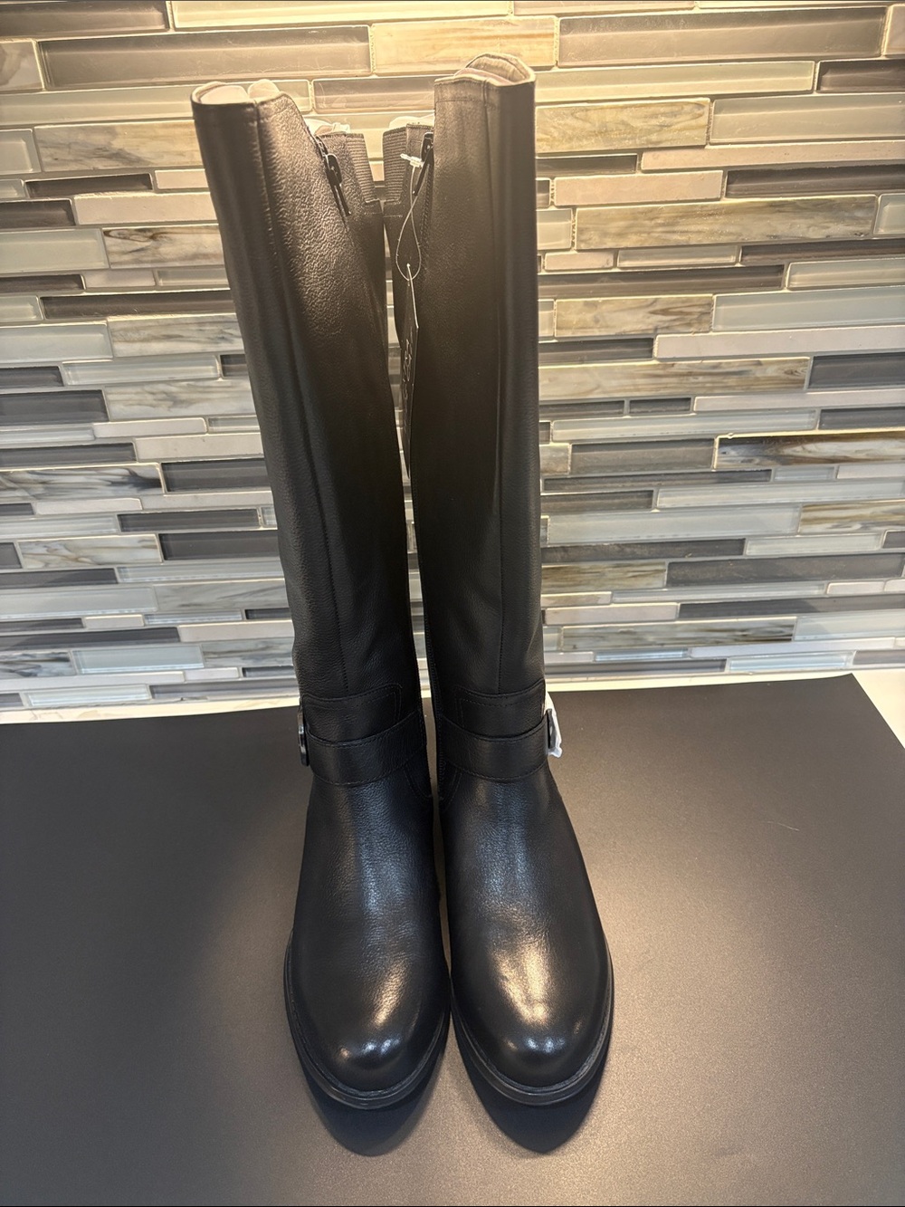 Naturalizer Jaya Black Over-the-Knee Leather Boots with Buckle Detail